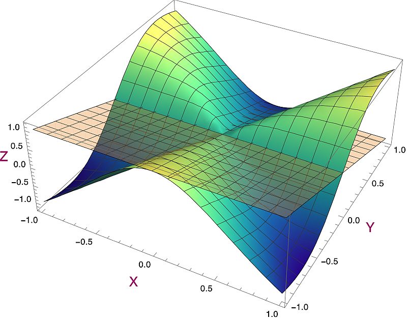 3dim view of the function and the tangent plane.